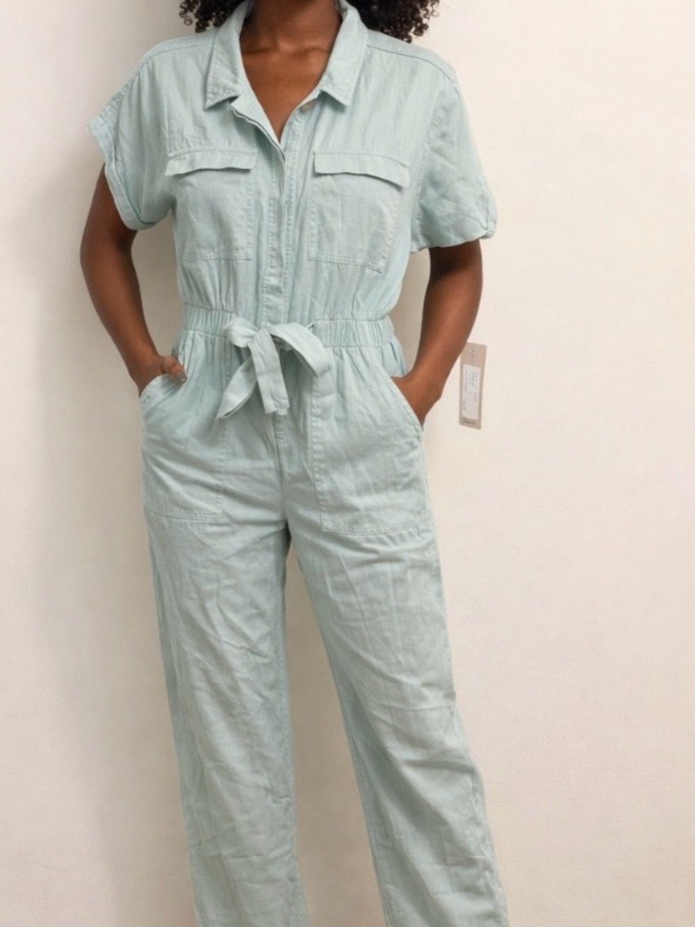 Billy T Easy to Love Relaxed Canal Blue Utility Jumpsuit -P2P 23’ Inseam  29’